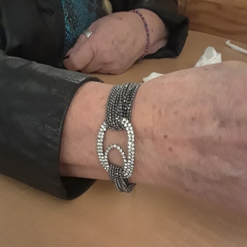 Rhinestone and gunmetal adjustable bracelet